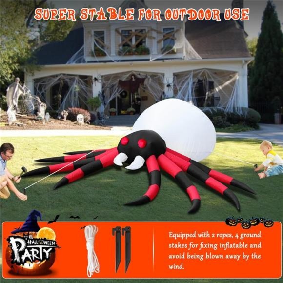 8 FT Halloween Inflatable Spider with LED Rotating Skull Head Lights & Red Eyes - Picture 5 of 6